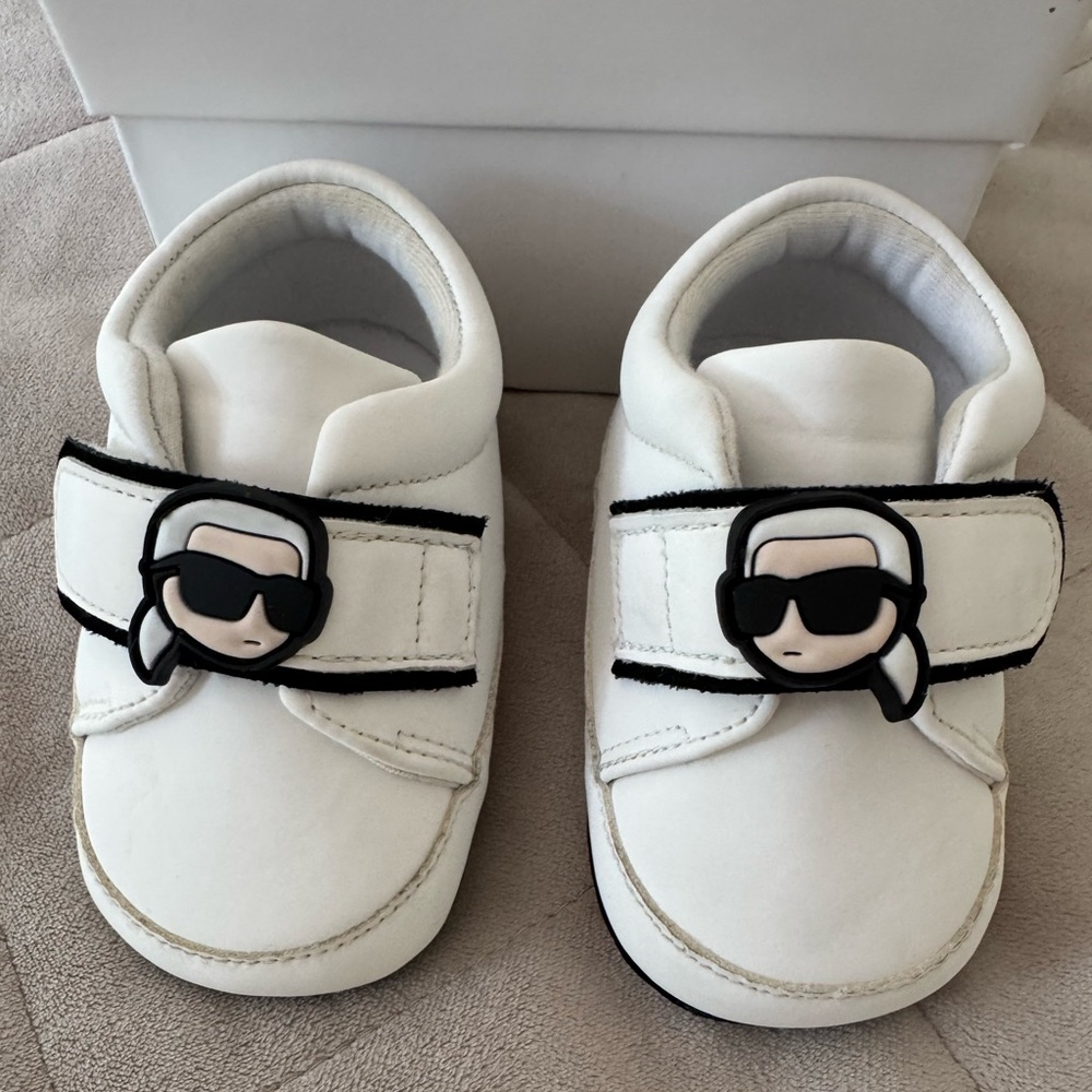 Karl Lagerfeld White Baby Shoes with Iconic Detail